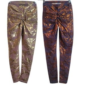Minibeast 2 pairs Womens Metallic Foil Snakeskin Scrunch Butt Leggings Small